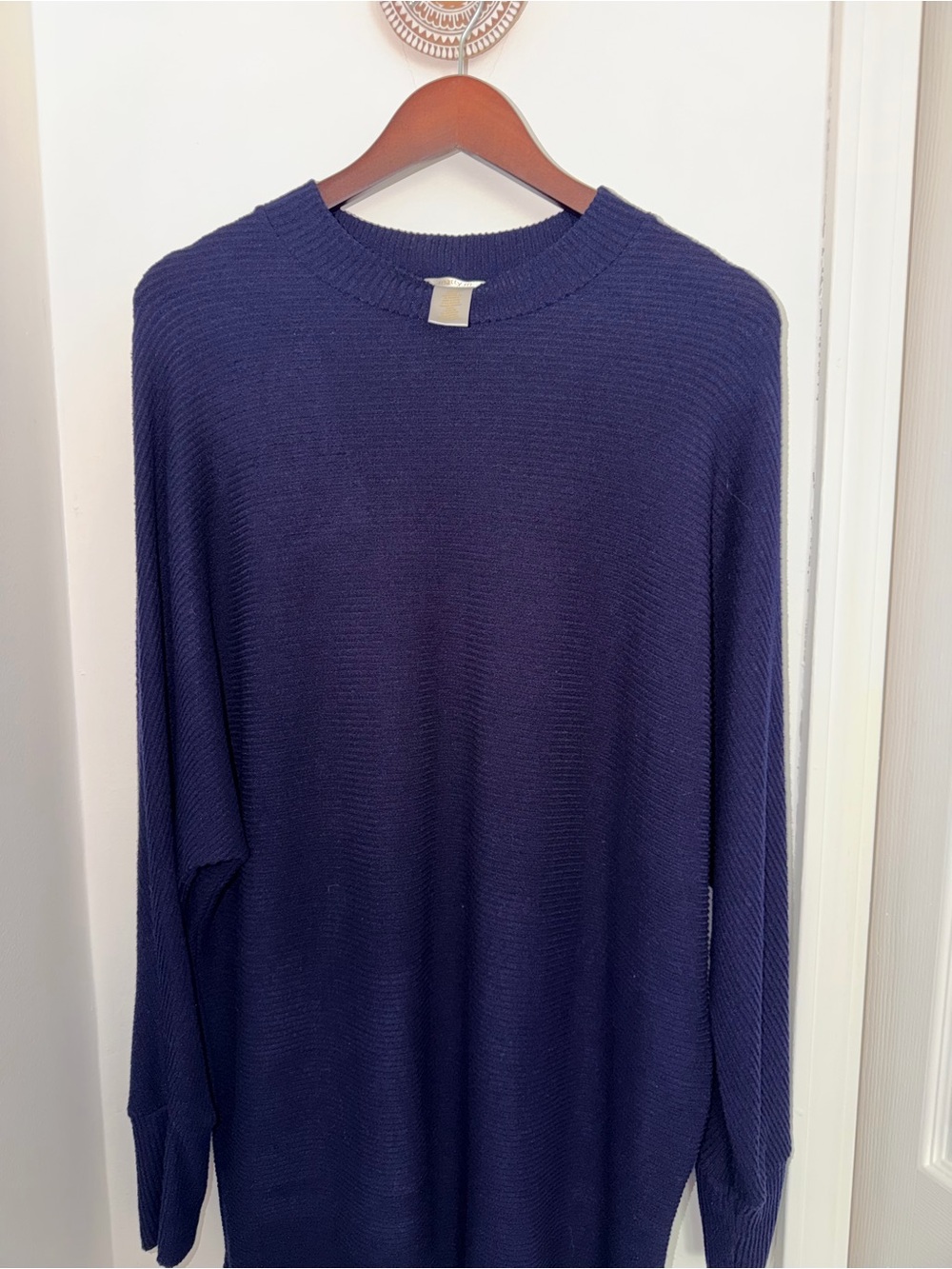 Matty M Navy Ribbed Knit Crewneck Sweater Size XL Cozy Comfort Long oversized